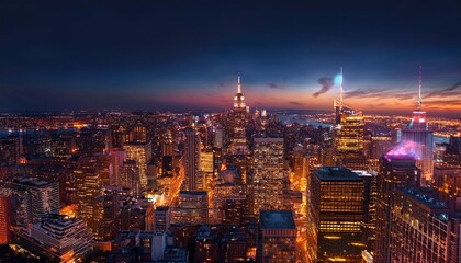 City night view with fireworks.