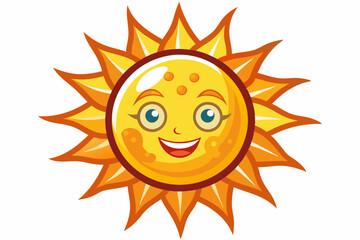 Wall Mural - A Cartoon Sun with a Smiling Face and Big Eyes