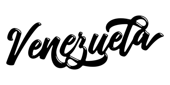 Venezuela country name written in street art-style liquid brush script lettering