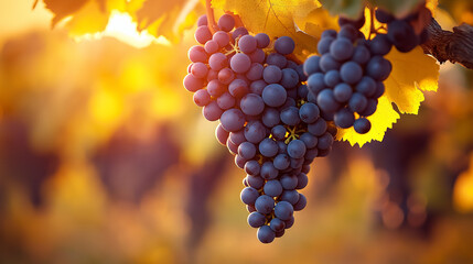 Wall Mural - autumn vineyard with ripe grapes hanging from vines, capturing the essence of harvest season and the beauty of nature