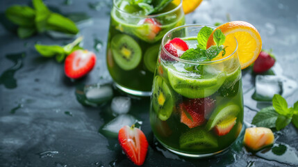 Wall Mural - Refreshing Green Matcha Sangria With Fruit