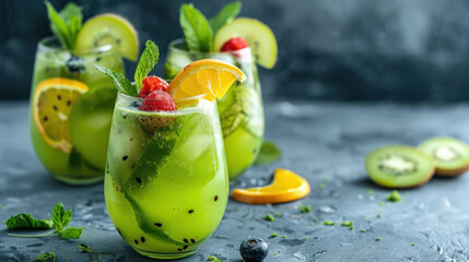 Wall Mural - Refreshing Green Matcha Sangria With Fruit