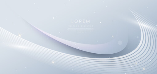 Poster - Abstract elegant grey background with white dynamic wave lines.