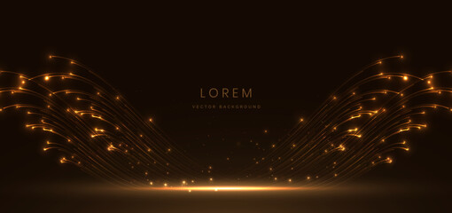 Wall Mural - abstract elegant gold glowing curved line with lighting effect sparkle on black background.