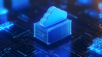 Poster - 3d rendering of cloud computing technology concept with digital container on a futuristic background
