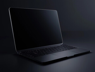 Graphic 3d model style of laptop computer mockup in dark background theme.