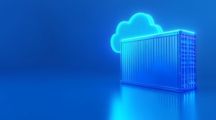 Poster - Digital representation of cloud container technology in blue light. Modern concept of cloud computing and data storage solutions.
