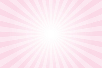 Poster - Pink background with white sun ray. Pattern of starburst. Abstract lace pink texture with light of sunburst. Radial beam of sunlight. Retro background with flash. Design of sunbeams. Vector.	