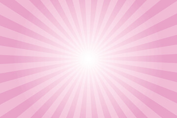 Poster - Pink background with white sun ray. Pattern of starburst. Abstract lavender rose pink texture with light of sunburst. Radial beam of sunlight. Retro background with flash. Design of sunbeams. Vector.	