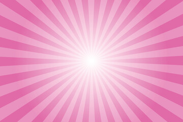Fototapete - Pink background with white sun ray. Pattern of starburst. Abstract light deep pink texture with light of sunburst. Radial beam of sunlight. Retro background with flash. Design of sunbeams. Vector.	