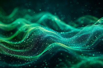 A vibrant and dynamic green abstract digital wave serves as an engaging backdrop for presentations and backgrounds, complemented by a captivating blue wave design, making it an ideal choice for moder