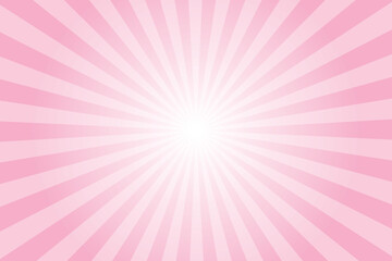 Poster - Pink background with white sun ray. Pattern of starburst. Abstract nadeshiko pink texture with light of sunburst. Radial beam of sunlight. Retro background with flash. Design of sunbeams. Vector.	