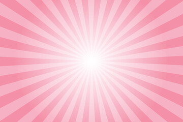 Poster - Pink background with white sun ray. Pattern of starburst. Abstract sherbet pink texture with light of sunburst. Radial beam of sunlight. Retro background with flash. Design of sunbeams. Vector.	
