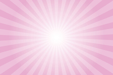 Poster - Pink background with white sun ray. Pattern of starburst. Abstract pearl pink texture with light of sunburst. Radial beam of sunlight. Retro background with flash. Design of sunbeams. Vector.	