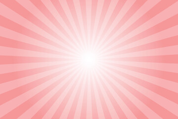 Poster - Pink background with white sun ray. Pattern of starburst. Abstract salmonpink texture with light of sunburst. Radial beam of sunlight. Retro background with flash. Design of sunbeams. Vector.	