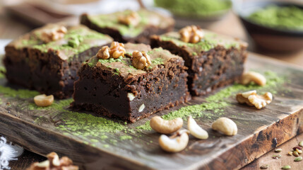 Canvas Print - Vegan Matcha Brownies With Nuts