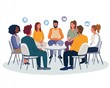 © niti - Group counseling session with diverse participants sharing in a circle, community support concept