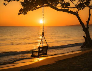 Wall Mural - sunset on the beach, swing on the beach, sunset at the beach