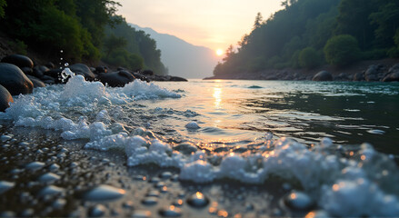 Poster - sunset over the river