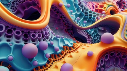Poster - A vibrant abstract illustration featuring colorful curves and spheres, ideal for modern art and design projects.