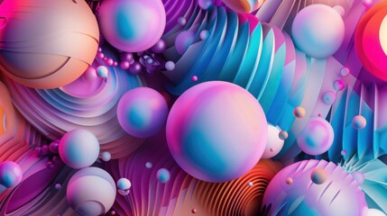 Poster - A vibrant abstract illustration featuring colorful spheres and wavy patterns, perfect for digital backgrounds and modern designs.