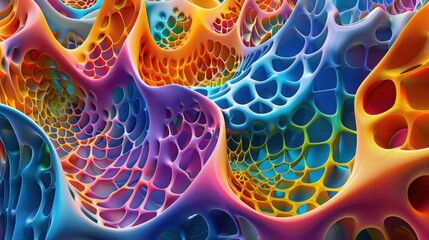 Poster - A vibrant and colorful abstract representation of a cellular structure, showcasing intricate patterns and textures.