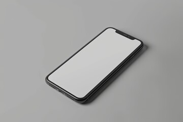 Fototapete - cell phone sitting on wooden floor, mockup of smartphone with blank screen, ready for app or website design