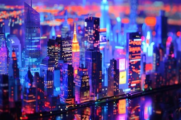 Leinwandbilder - city at night with lot of lights, modern cityscape with colorful neon lights