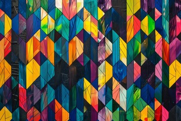 Leinwandbilder - painting of colorful triangles and triangles, An abstract geometric pattern with vibrant colors