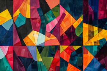 Wall Mural - painting of colorful triangles and triangles, An abstract geometric pattern with vibrant colors