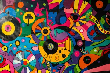 Fototapete - painting of colorful abstract design, digital abstract landscape with pixelated elements