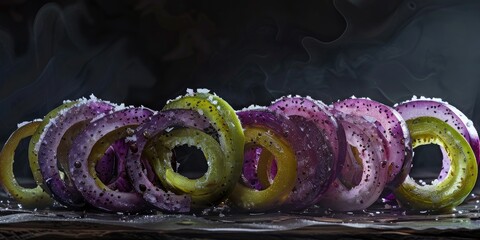 Wall Mural - Aubergine and Green Pepper Onion Rings