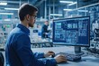 © ffunn - Engineer working on a computer in a modern factory. Industrial background
