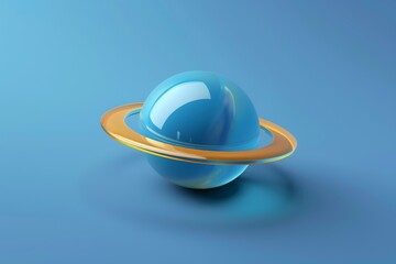 Fototapete - glowing saturn with ring around it, An eye-catching 3D icon showcasing planet with surrounding rings
