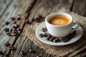 Wall Mural - Coffee cup and coffee beans on a wooden background. toning. selective focus