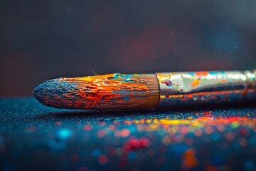 Leinwandbilder - painting with paintbrushes and paint splatters, paintbrush with vibrant splashes of color, representing artistic expression