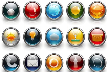 set of glossy buttons with different colors, set of glossy web icons in PNG format