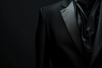 Poster - man in black suit and tie with black background, sleek black background, adding touch of sophistication