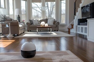 Aufkleber - living room with couch, chair, television and table, state-of-the-art security camera system monitors your home or business from anywhere in the world