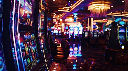 Wall Mural - A luxurious casino interior, vibrant lights, elegant decor, high-end slot machines