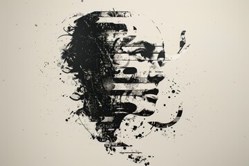 Aufkleber - black and white drawing of womans face, typographic artwork with letter shapes that reveal an inspiring quote using negative space