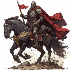 Wall Mural - A Knight in Full Armor Riding a Black Horse