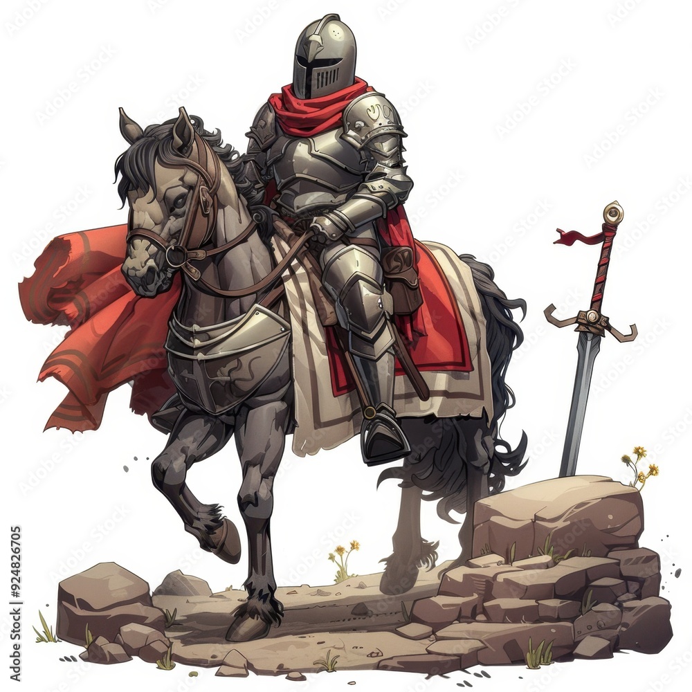 Armored Knight Riding a Horse with a Sword Stock Illustration | Adobe Stock