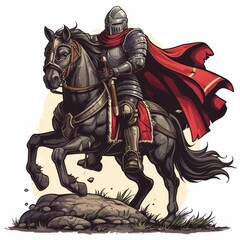 Wall Mural - A medieval knight in full armor riding a black horse