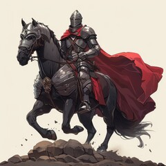 Wall Mural - A Knight in Full Armor Riding a Warhorse Over Rocks