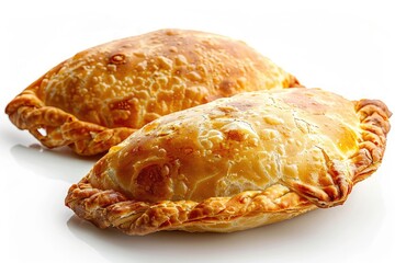 Two golden-brown baked pastries with a flaky crust.