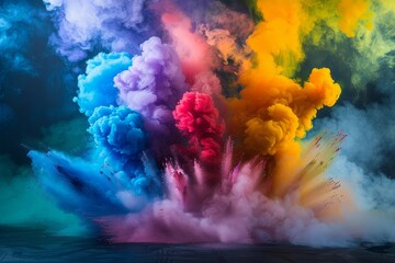 Wall Mural - colorful cloud of smoke is seen in this image, vivid explosion of colors, symbolizing the birth of new ideas