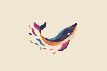 Wall Mural - whale with colorful tail is floating in the water, Whimsical and quirky logos adding personality and charm to brands