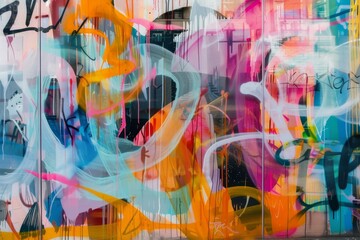 Wall Mural - wall with graffiti on it, Bold graffiti text smothered in sprightly colors against transparent wall