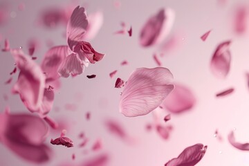 Poster - bunch of pink petals floating in the air, Cherry blossom petals Falling cherry blossom petals in pastel pink
